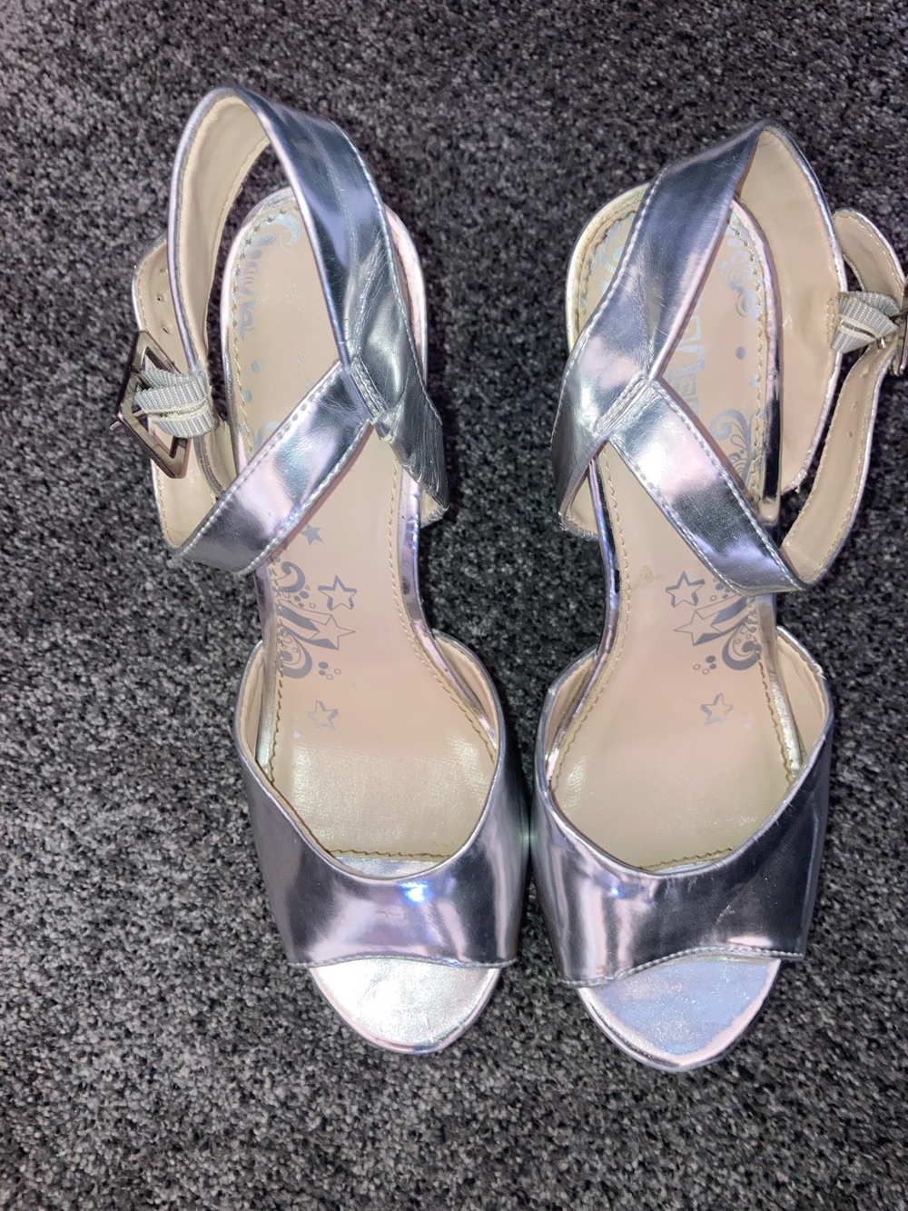 Brash Silver Metallic Cross-Strap Open-Toe Heels